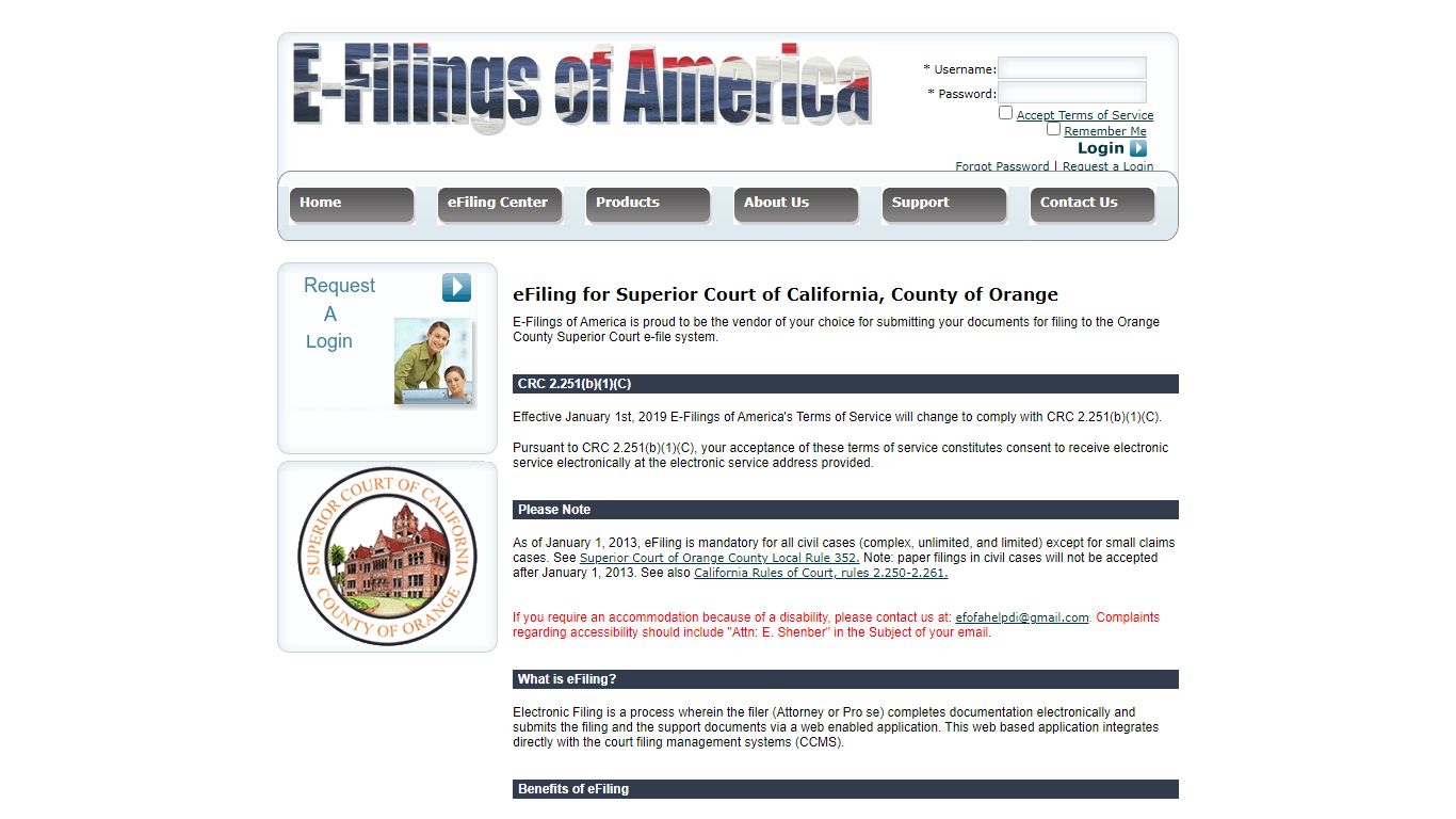 eFiling for Superior Court of California, County of Orange