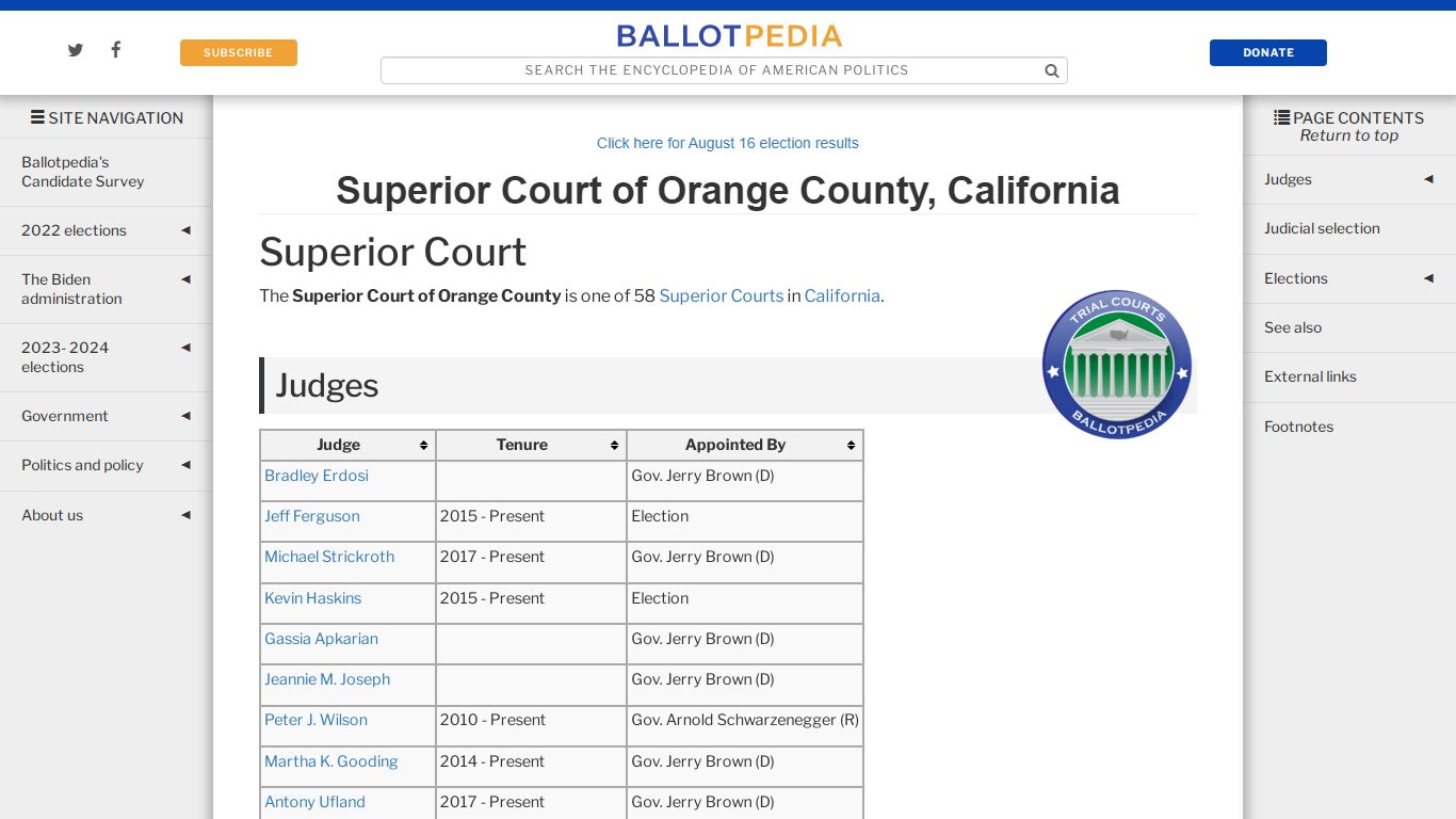 Superior Court of Orange County, California - Ballotpedia