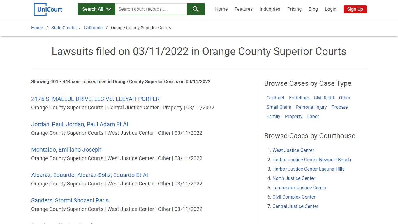 Lawsuits filed on 03/11/2022 in Orange County Superior Courts